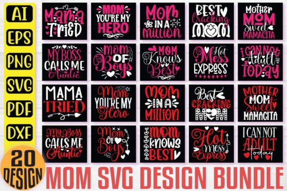 Mom T-Shirt and SVG Design Bundle for Crafts & Graphics